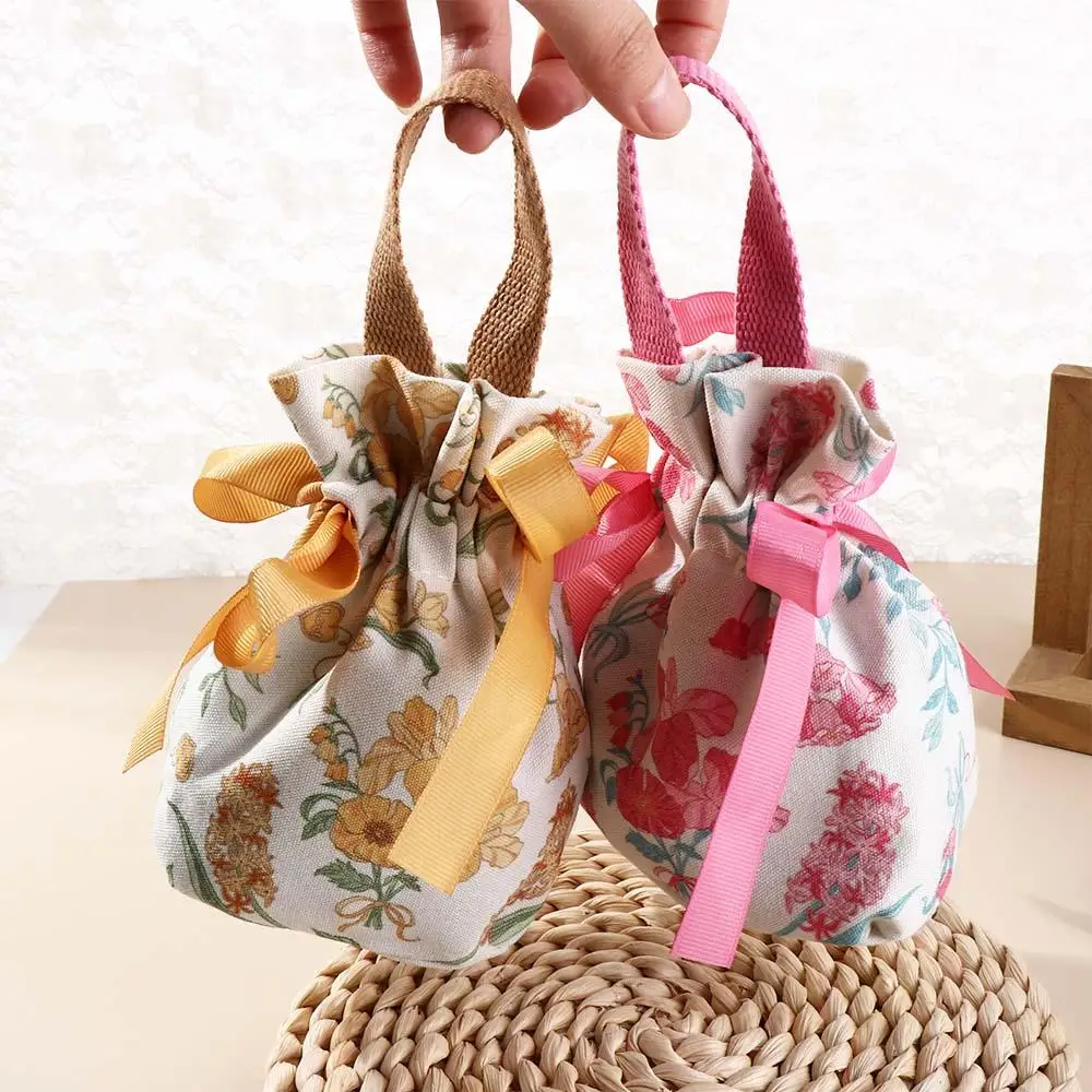 Bird Canvas Drawstring Bag Large Capacity Floral Small Flower Wrist Bag Storage Bag Coin Purse Wallet Festive Sugar Bag Outdoor