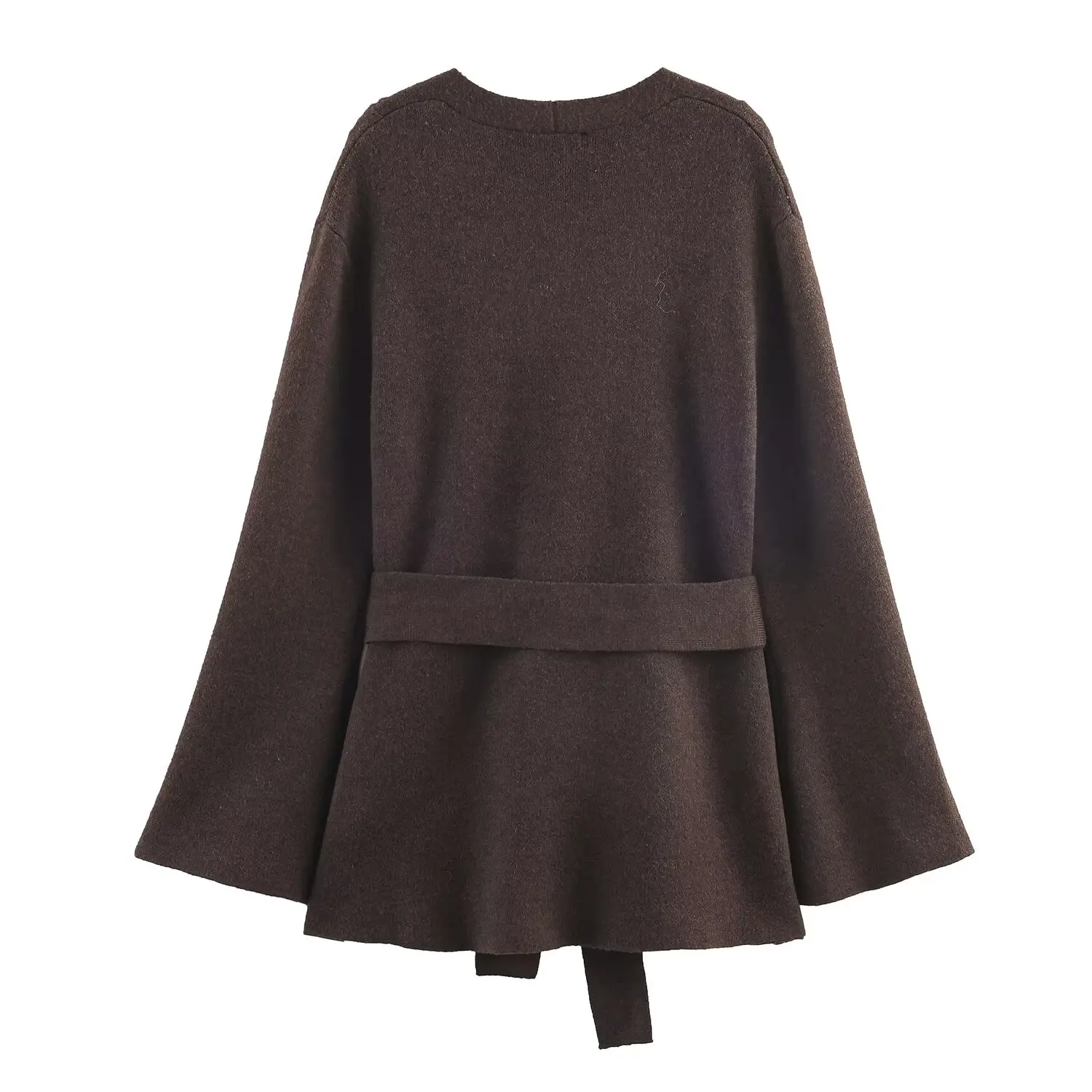 KONDALA Vintage Brown Belt Women Winter Casual Long Cardigans Chic V-Neck Fashion 2025 Elegant Female Sweater Autumn Outwear