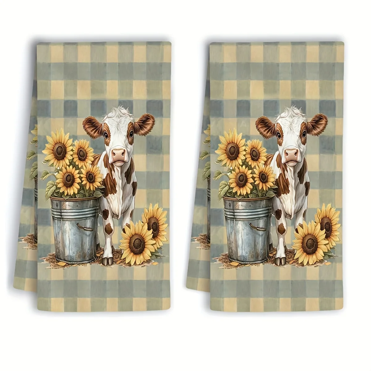 2Pcs, Plaid Sunflower Kitchen Towels, 40Cm*60Cm Towel Set, Best Kitchen Towels, Super Absorbent Soft Cleaning Cloth, Cooking and Baking Tea Towel, Hand Towel, Cleaning Cloth, Dishcloth, Kitchen Decoration, Living Room Decorations, Kitchen Essentials, Home Essentials