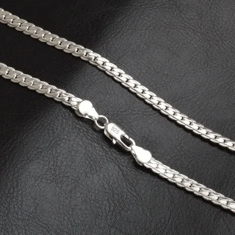 Nice 925 Sterling Silver 6MM Full Sideways Chain Necklace For Women Men Fashion Jewelry Sets Wedding Gift