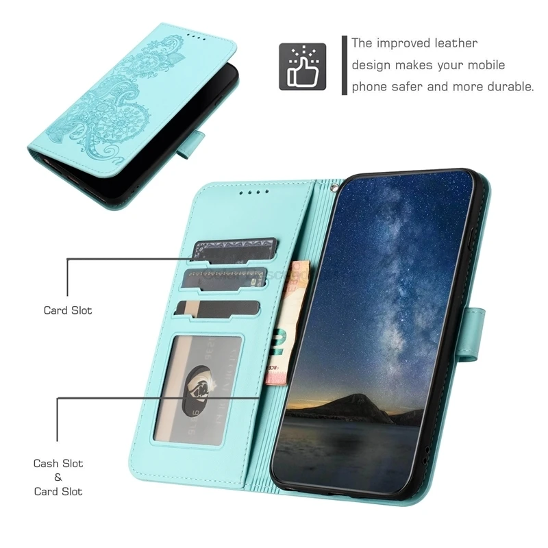 For Samsung Z Fold 5 4 3 5G Flip Case 3D Emboss Mandala Leather Magnet Funda For Samsung Galaxy Z Fold5 Case Z Fold4 Fold 3 Etui