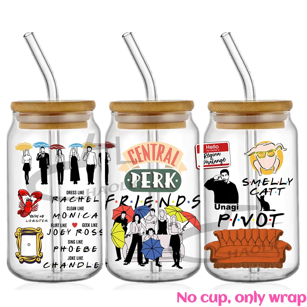 Friends UV DTF 16oz Libbey Cup Wrap Transfer Sticker For Glass Plastic Libbey Can Tumbler Cup Not Included