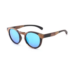Handmade Vintage Round Wood Sunglasses Women Men Polarized Hand Crafted Walnut Ebony Wooden Frame Fashion Shades High Quality
