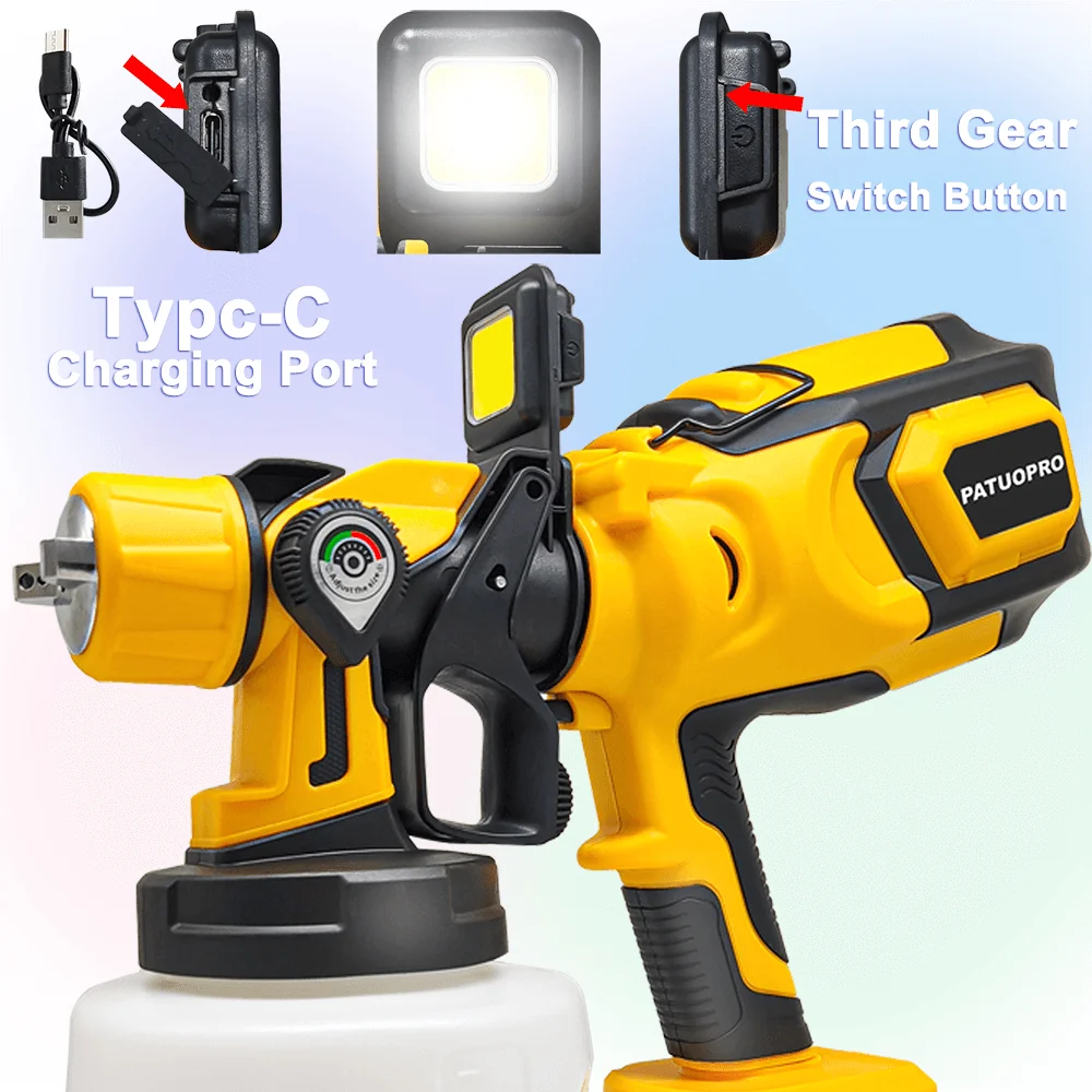 HVLP مسدس رش كهربائي لاسلكي 1400 مللي بخاخ طلاء أوتوماتيكي مع مصباح ليد طلاء الأثاث البخاخة لبطارية ماكيتا 18 فولت