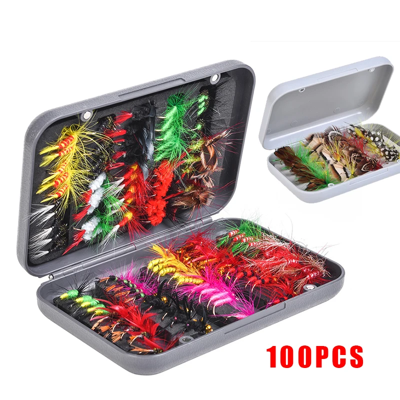 

100Pcs 20Pcs/Set Insects Flies Fly Fishing Lures Bait High Carbon Steel Hook Fish Tackle With Super Sharpened Crank Hook Decoy