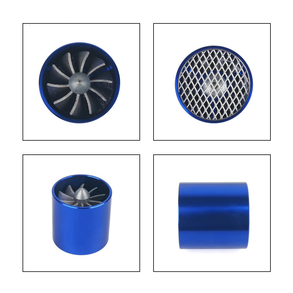 Uniwersalny turbazator wlotu powietrza 55 mm z pojedynczym wentylatorem Turbina Super ładowarka Oszczędzanie paliwa gazowego Turbo Ogólny niebieski