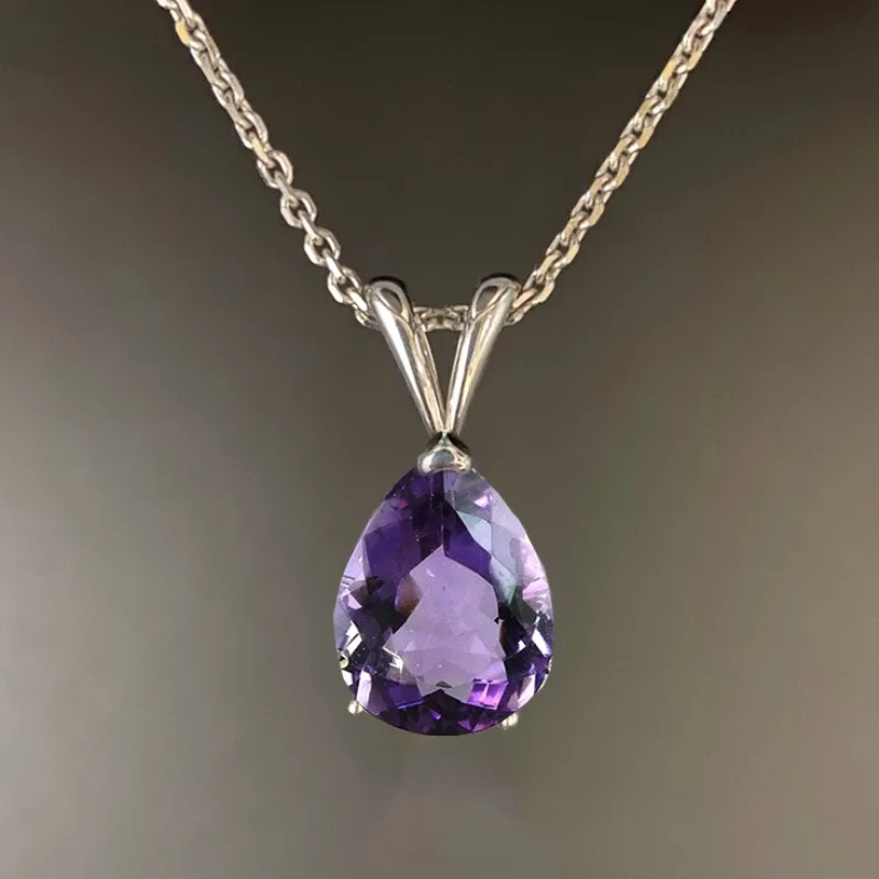 Luxury Alexandrite 1.5CT Teardrop Pendant Necklace 925 Sterling Silver 40+5CM Valentines Day Gift for Her Retro Birthday Present