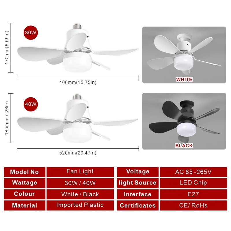 Imagem -02 - Luz do Ventilador de Teto com Escurecimento e Controle Remoto Lâmpada Elétrica Silenciosa Base E27 Sala de Estar Quarto 30w 40w