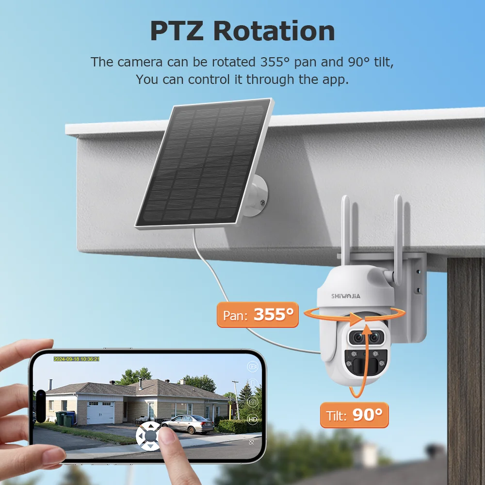 SHIWOJIA 12X Zoom 4G LTE słoneczna kamera bezpieczeństwa 8MP noktowizor podwójny obiektyw zewnętrzna WiFi kamera na baterie słoneczne wykrywanie