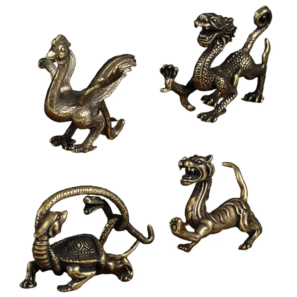 

4 pcs Solid Copper Fengshui Ornament Set For Home Office Temple Decor