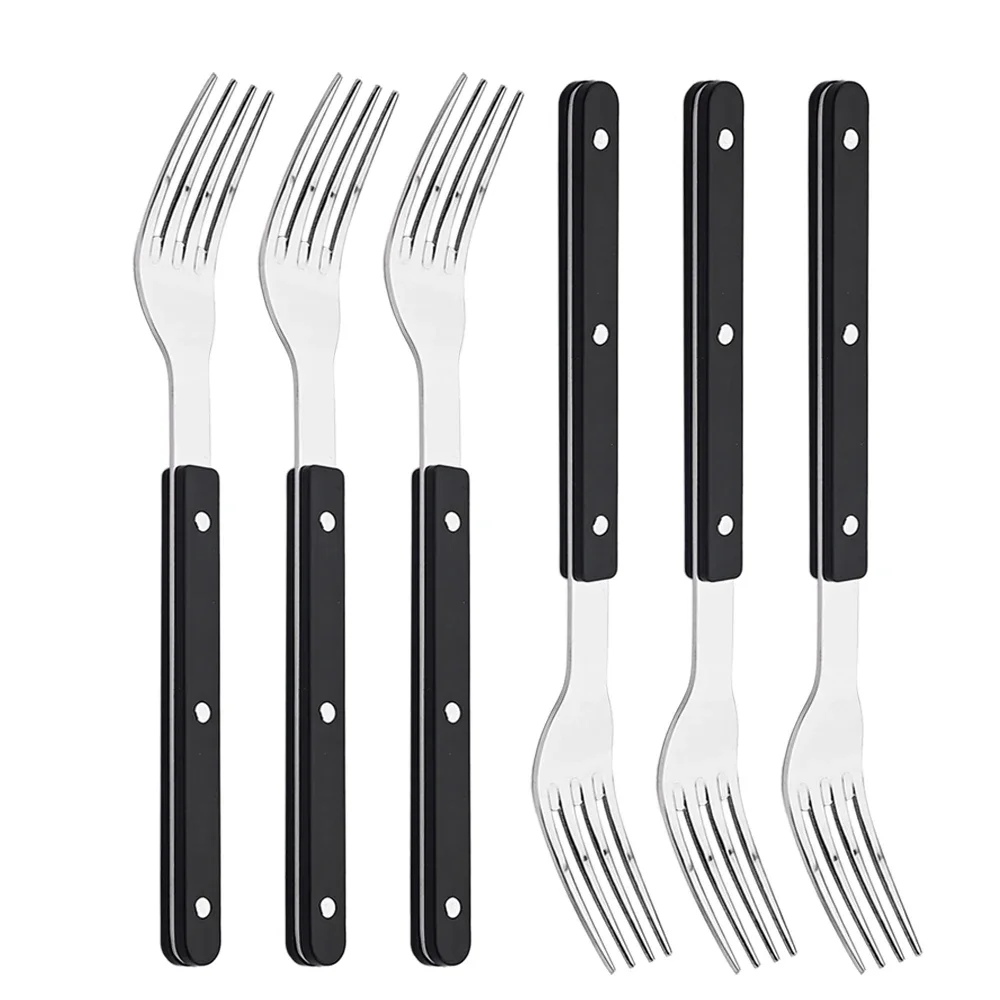 6Pcs Dessert Dinner Forks 18/20cm ABS Handle Rivets Stainless Steel Forks Cake Salad Fork Kitchen Flatware Decoration