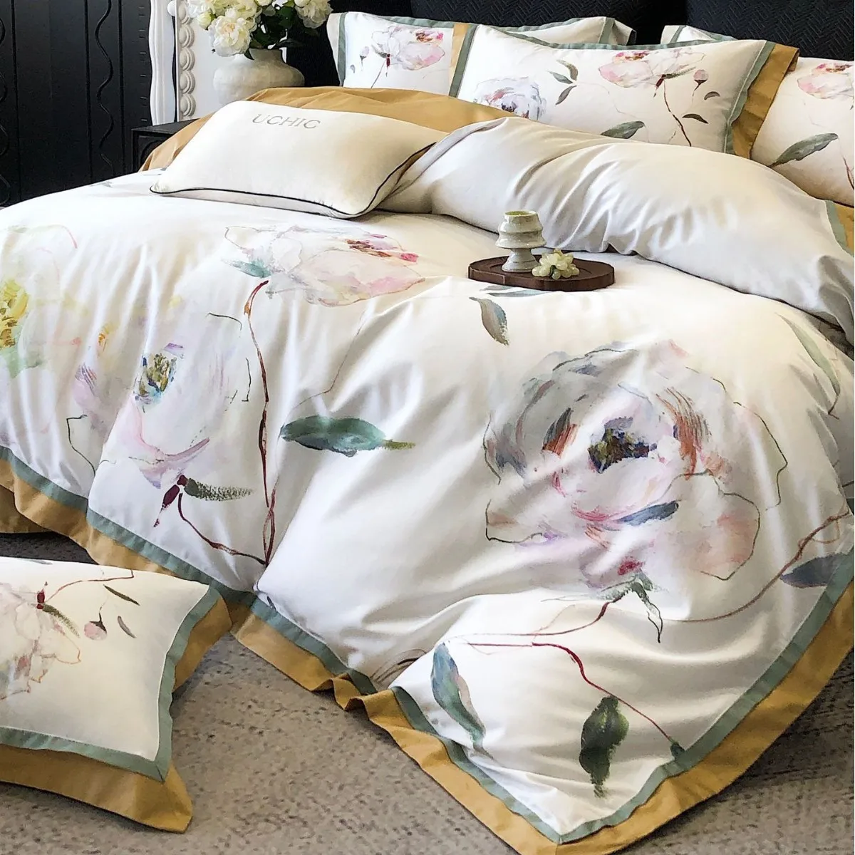 Pastoral Style Floral Print Egyptian Cotton Bedding Queen King Comforter Cover Duvet Cover Set Flat/Fitted Bed Sheet Pillowcases