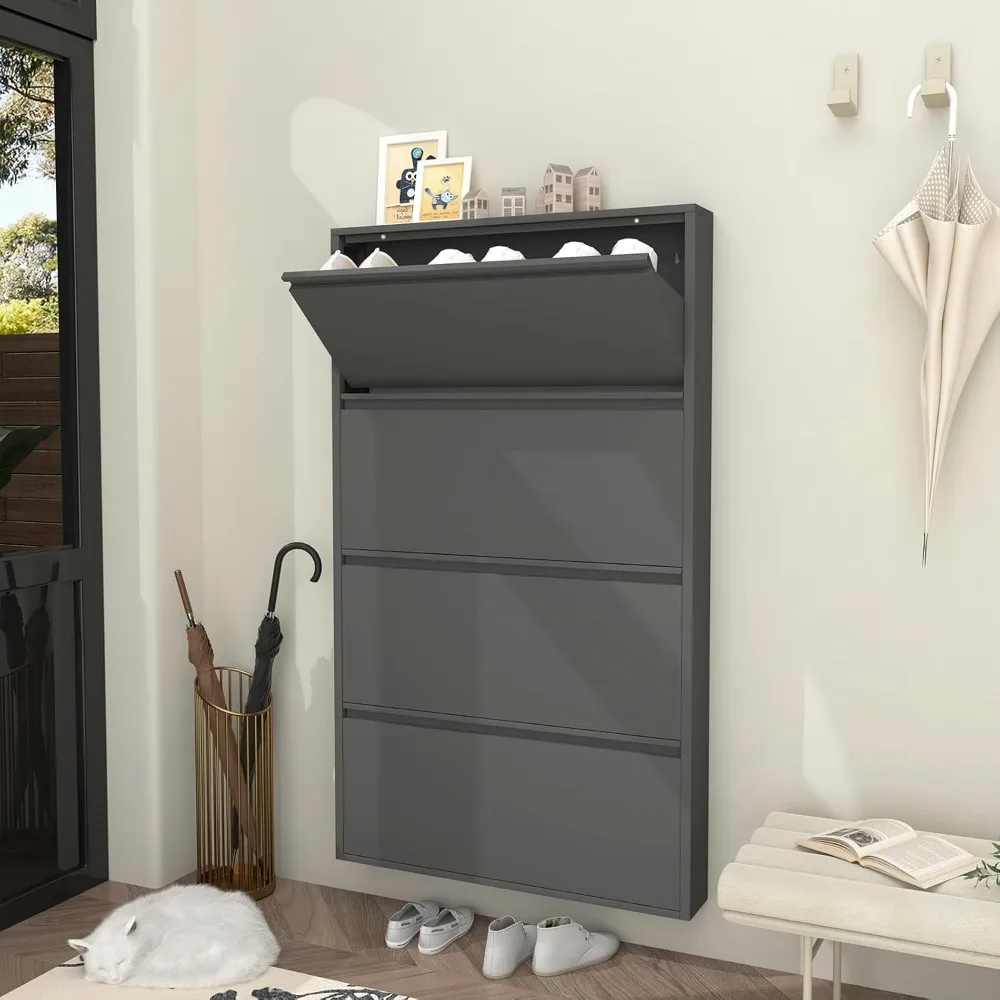 

Black Shoe Cabinet Storage for Entryway, Narrow Shoe Cabinet for Entryway Slim, Wall Mounted Metal Hidden Shoe, Customized