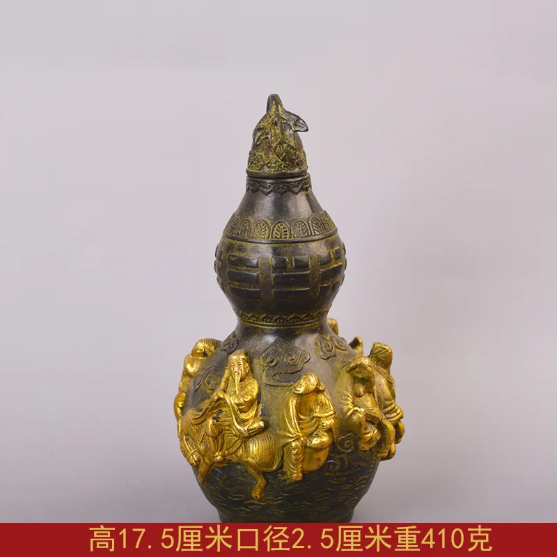 Full brass, gold-plated, eight immortals , three-dimensional relief, copper gourd, entryway decoration, ornament