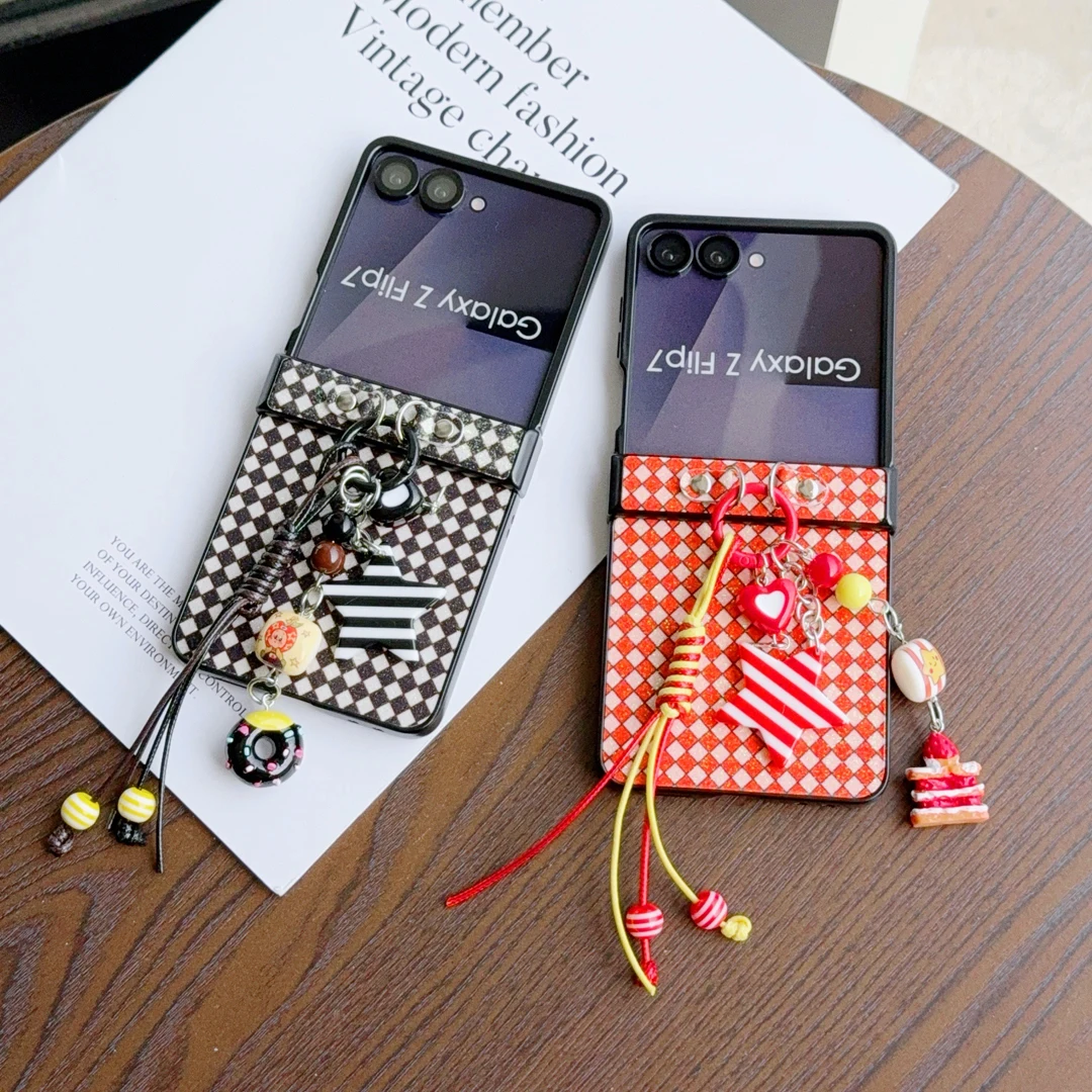

Luxury Cute Hangings Glitter Grid Case for Samsung Galaxy Zflip 7 ZFlip 5 ZFlip6 Phone Cover Z Flip 4 Z Flip 5 Z Flip 6 Z Flip 7
