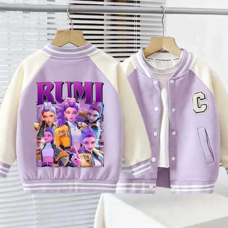 

Kpop Demon Hunters Children's Jacket Boy Girl Kawaii Anime Patterned Baseball Jerseys Kids Fashion Casual Sweatshirt Tops Gifts