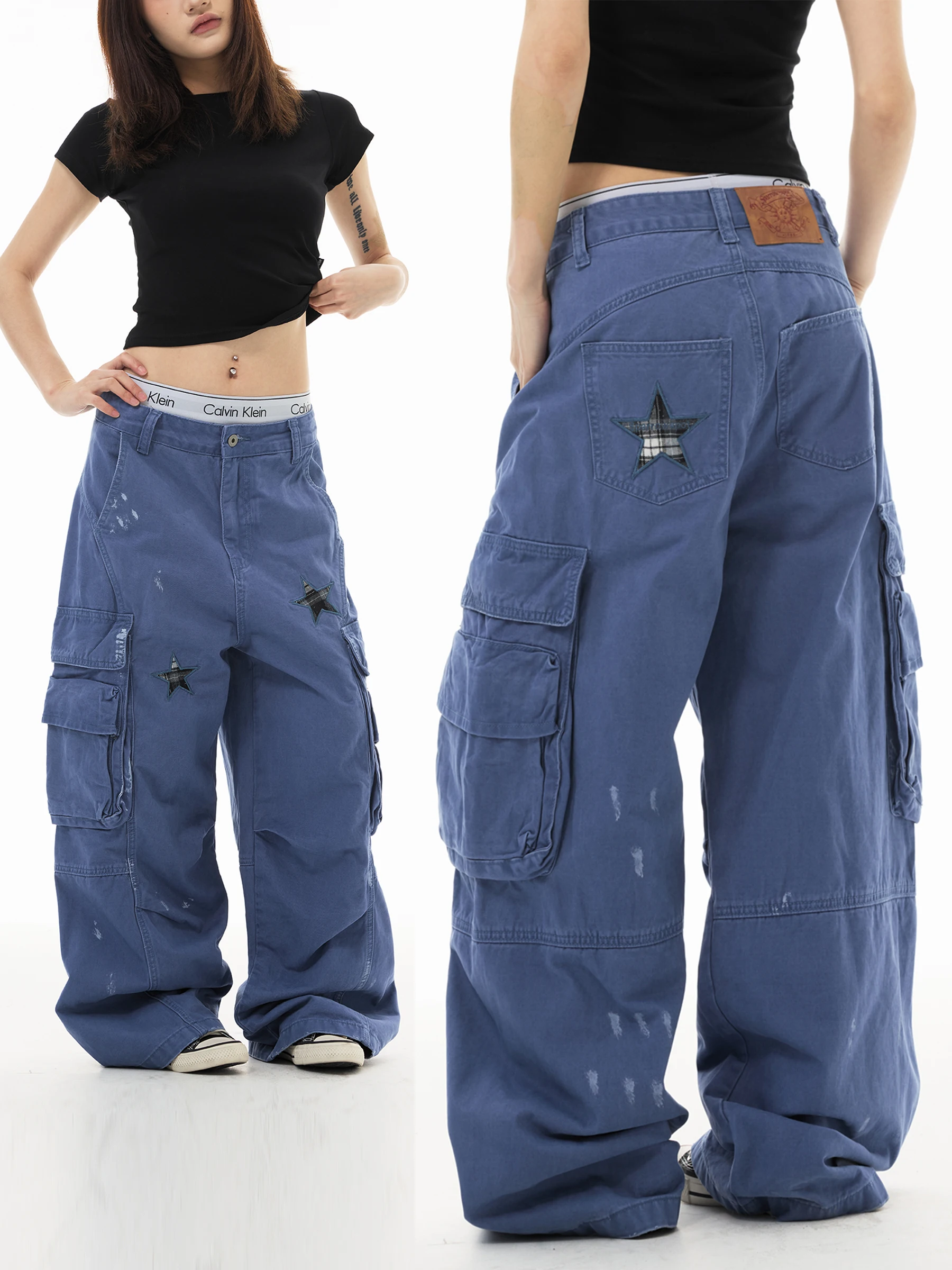 Loose Casual Star Print Straight Leg Workwear Trousers Women's Summer Design Wide Leg Pants Comfortable Cotton Casual Trousers