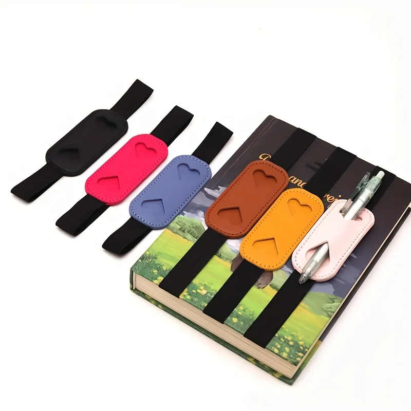 Heart-Shaped PU Leather Pen Holder with Elastic Band Secure Notebook Organizer for Office School Deskfor Students Professionals