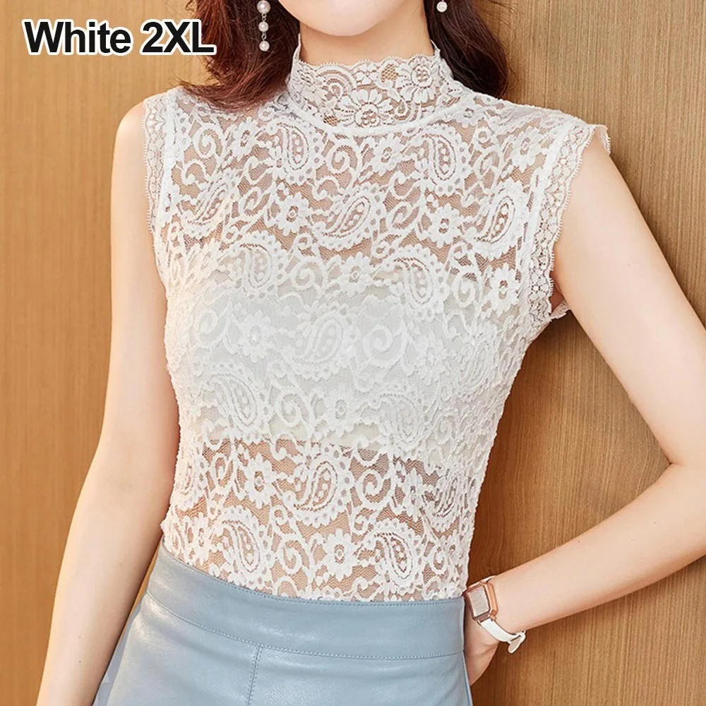 

Элегантные топы на бретелях с высоким воротником и цветочным принтом, ажурная высокоэластичная кружевная рубашка, жилет без рукавов для женщин и девочек