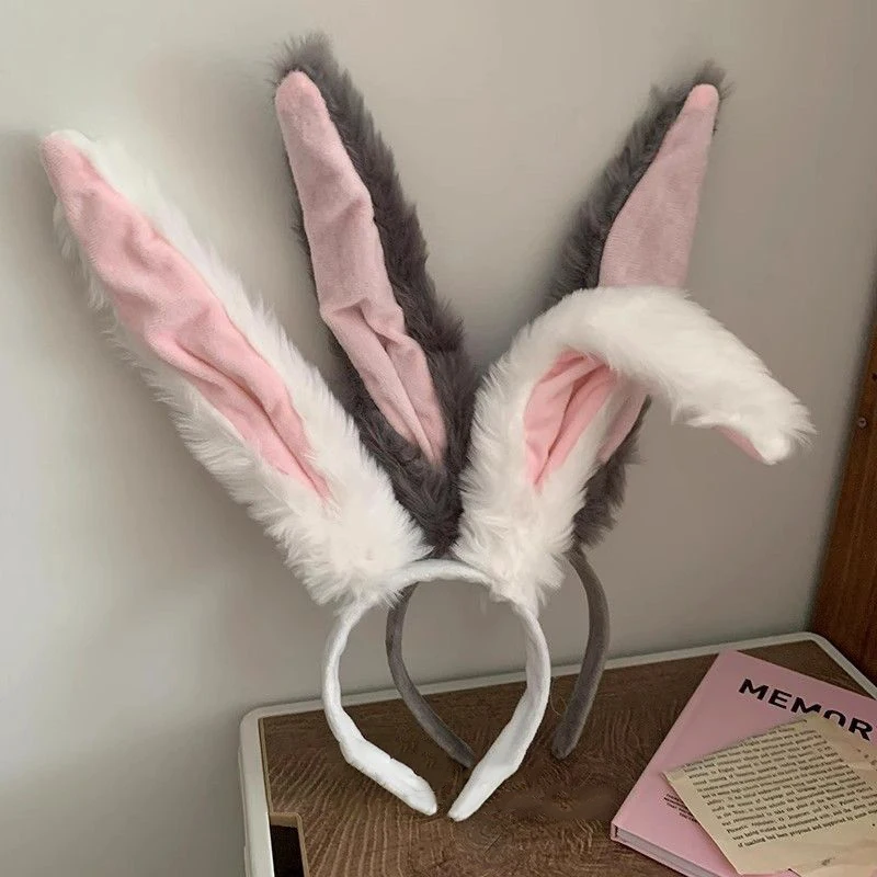 1Pcs Long Rabbit Ears Headband Hair Hoop Cute Cartoon Bunny Fluffy Plush Headdress Lolita Cosplay Prop Party Anime Headpiece