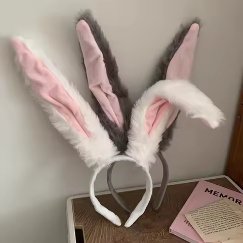 1Pcs Long Rabbit Ears Headband Hair Hoop Cute Cartoon Bunny Fluffy Plush Headdress Lolita Cosplay Prop Party Anime Headpiece