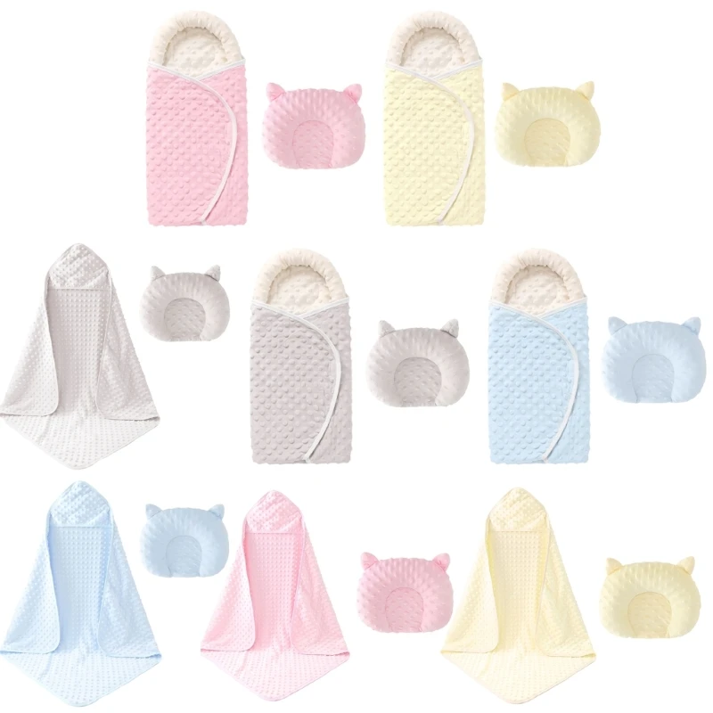 

2pcs/set Baby Swaddles Blanket with Pillow Comfortable and Safe Hospital Wrap Towel with Dotted Backing for Newborns