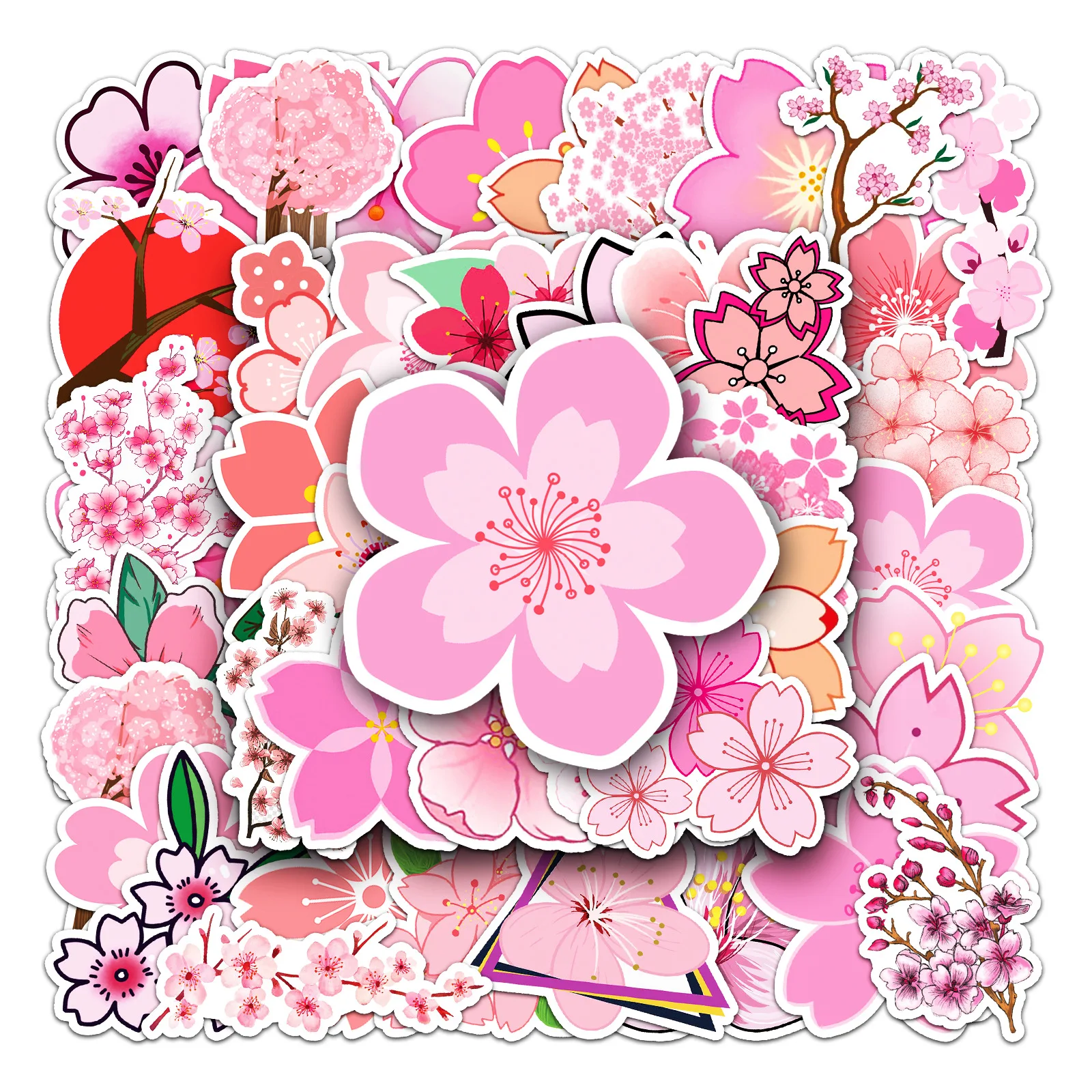 50pcs Cute Japanese Cherry Blossoms Graffiti Stationery Stickers Sakura Flower Decals Kids Toy Scrapbook Water Bottle Laptop