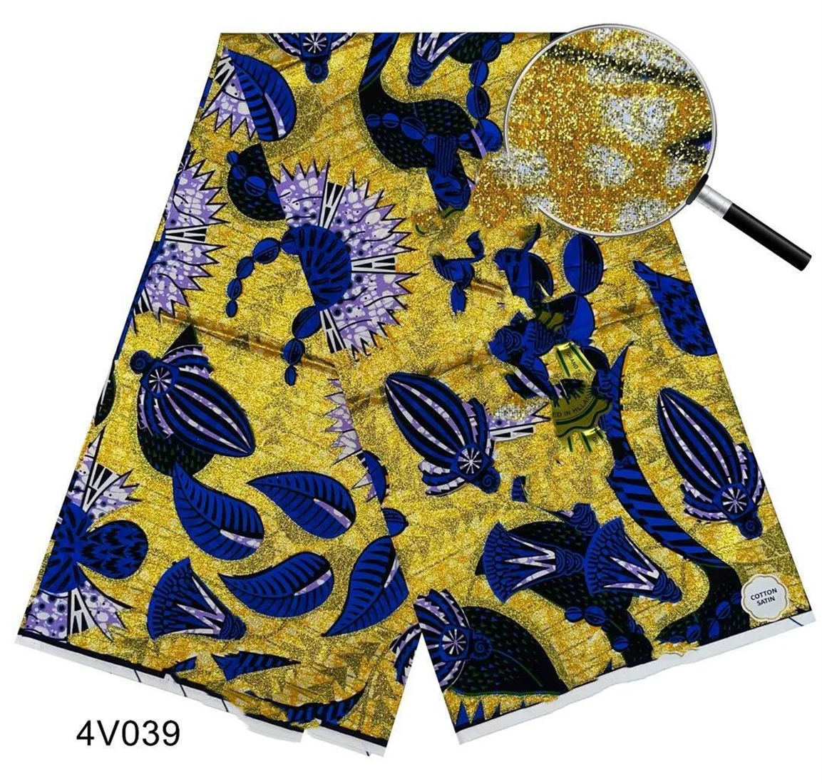 2024 Newest African Grand Golden Wax Fabric Ankara  Glitter Golden Wax Soft Flash Gold Print Batik Quality Women Fashion Pagne