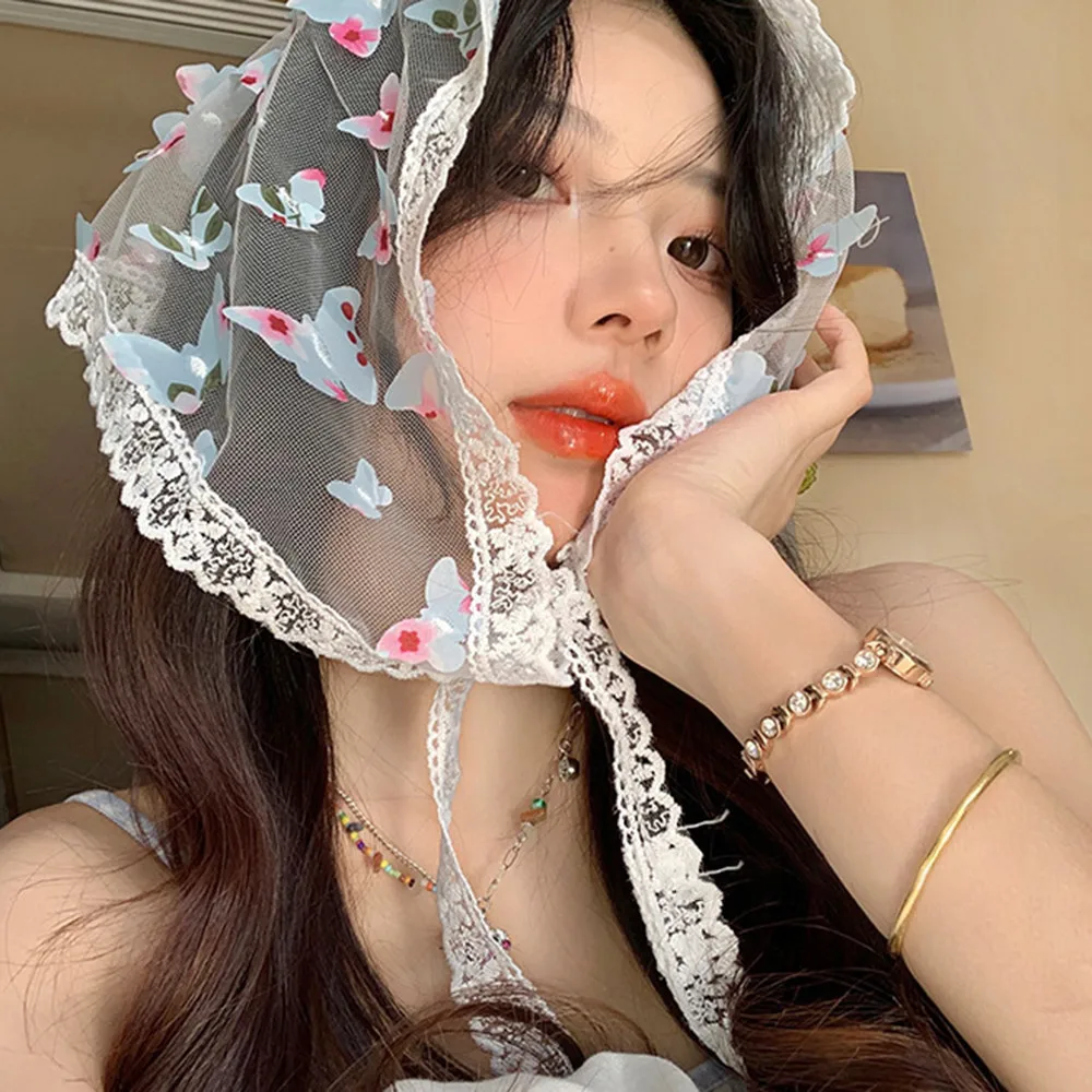 Dopamine Fairy Butterfly Lace Triangle Headband Vintage Photo Props Headscarf Summer Beach Accessories