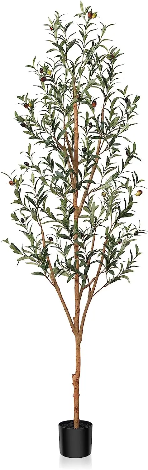 Artificial Olive Tree Tall Faux Silk Plant for Home and Office Decor, Fake Potted Tree Trunk, Lifelike Fruits, Indoor