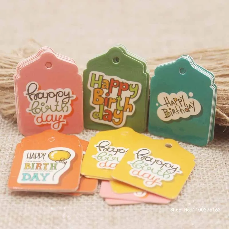 

New Arrival Happy Birthday Series Decoration Gifts Tag DIy Full Color Print Paper Label Tag Candy Favors Tag 50pc+50rope