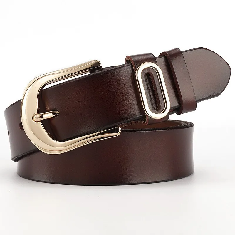 

Women's Leather Belt Gold Pin Buckle Cowhide Belt Casual Versatile Wide Waist Seal Flat Belt Women Belt