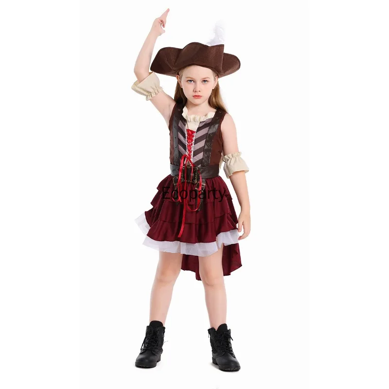 الكبار الاطفال هالوين زي القراصنة الفتيات النساء خمر القرون الوسطى الكابتن جاك تأثيري فستان طقم قبعات ملابس أداء مرحلة الحفلات #6