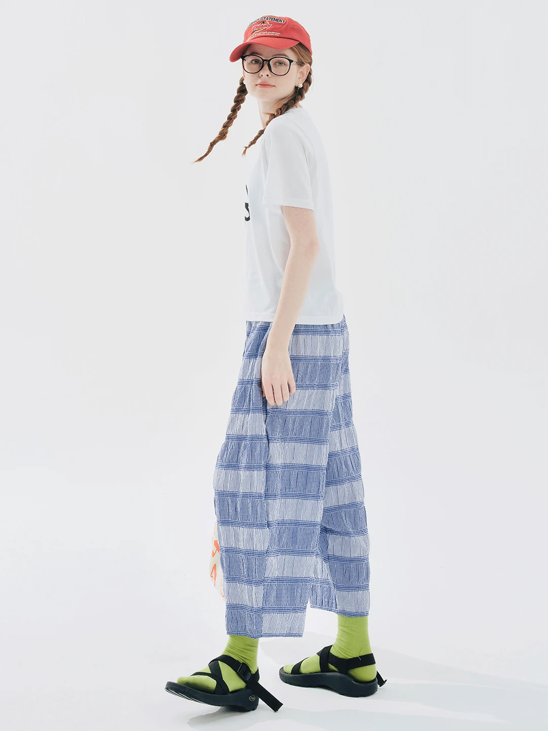 IMAKOKONI original design striped blue elastic waist loose wide leg pants for women 244709