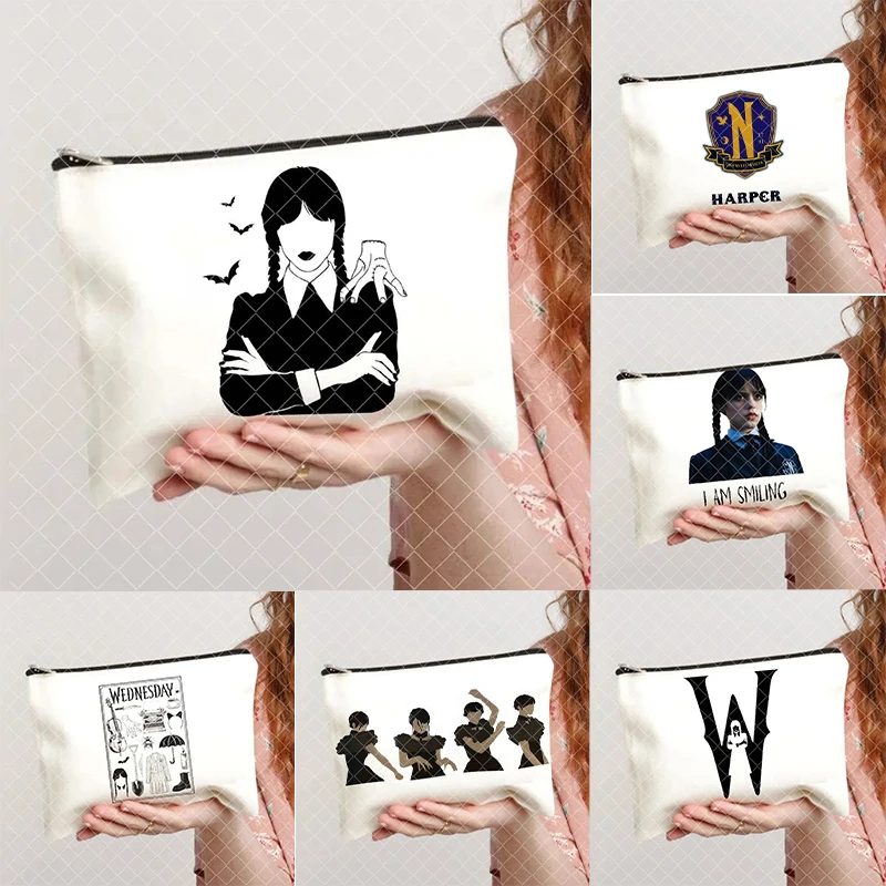 Wednesday Addams and Enid Cosmetic Case Women Toiletries Bags Casual Lipstick Makeup Bags Gift Gothic Girls Nevermore Academy