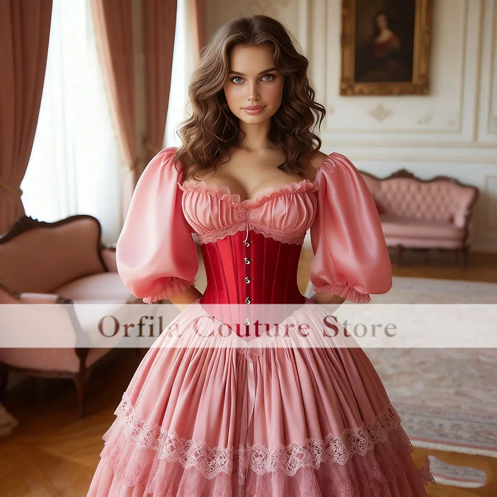 Pink Victorian Prom Dress Luxury Lace Corset Tie Applique Medieval Evening Custom Women's Party فساتين سهره
