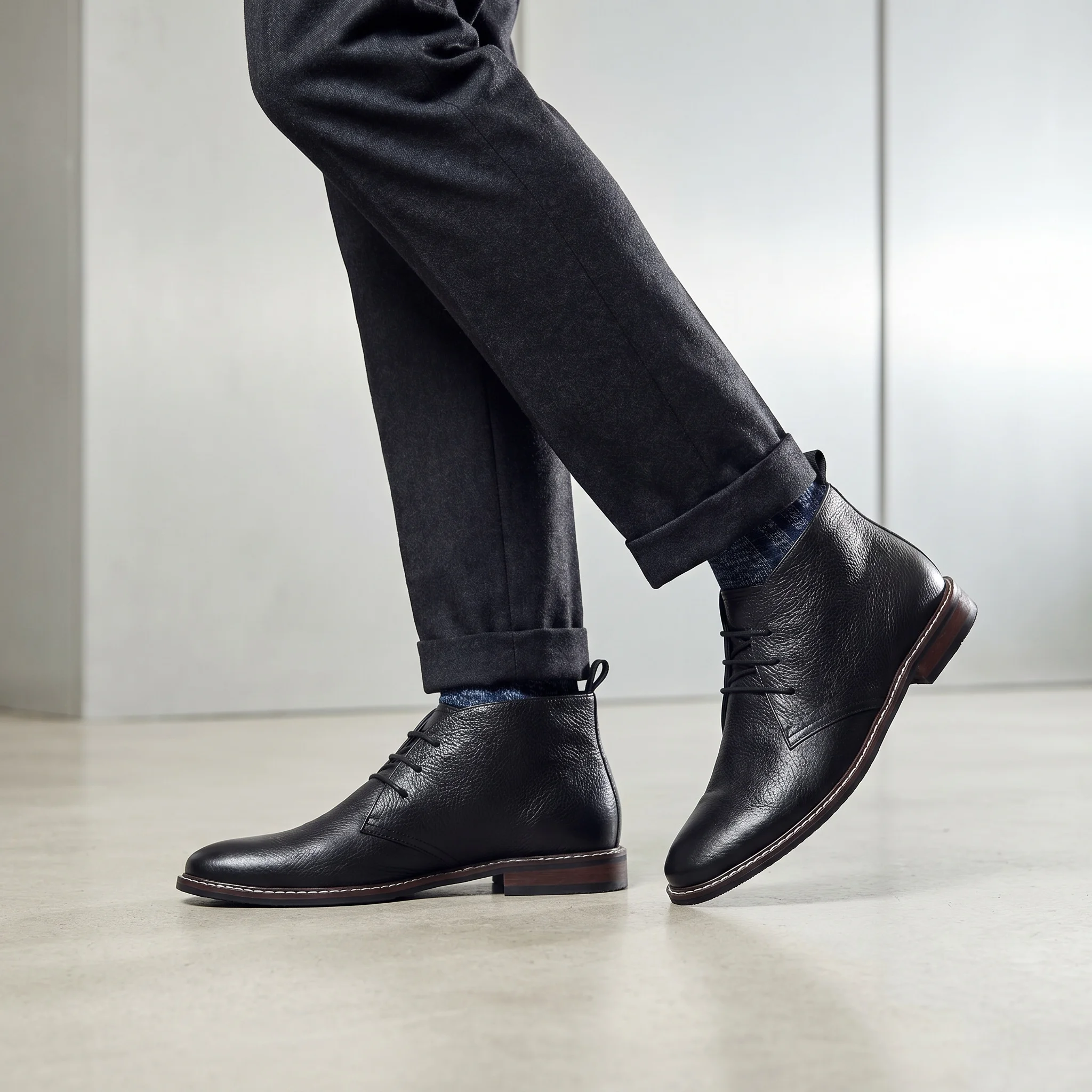 100% Leder Herren Chukka Boots Modische Bequeme Marken-Knöchelstiefel Echtleder Desert Boots # KD585 – Detail 14