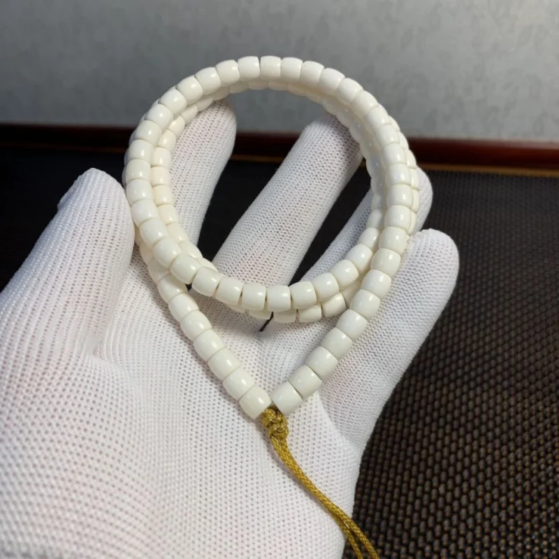 Camel Bone Porcelain White 108 Bead Straight-Cut Bracelet