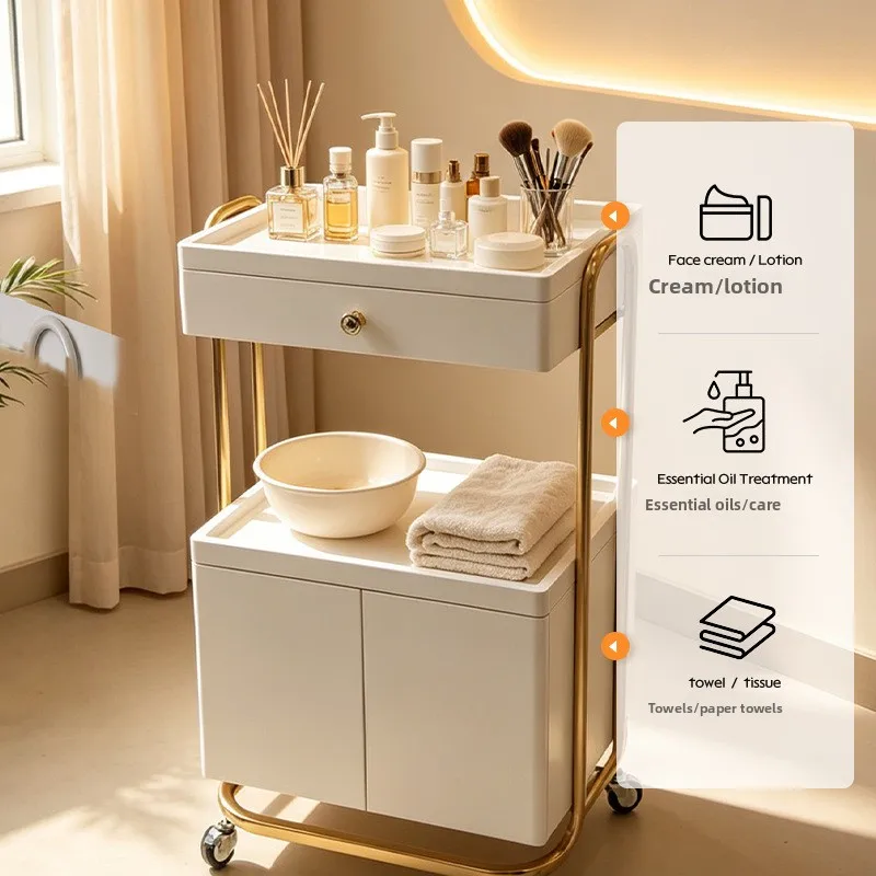Luxurious Beauty Salon Mobile Tool Cart Hairdressing Nail Storage Rack Utility Trolley Salon Furniture