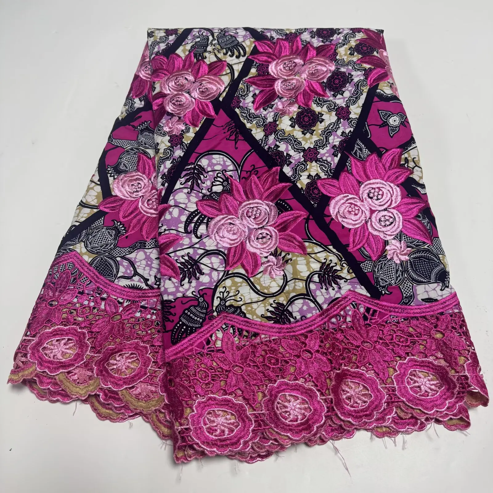 

6 ярдов, новинка 2025 года, высококачественная африканская восковая кружевная ткань, 100% хлопок, мягкая ткань с вышивкой, воск для шитья платьяN5-808-1