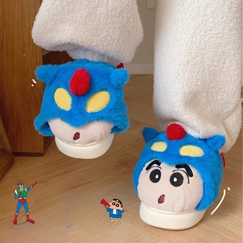 

New Crayon Anime Shin Chan Cotton Slippers Kawaii Plush Warm Shoes Female Students Home Anti Slip Bag Heel Cotton Slippers