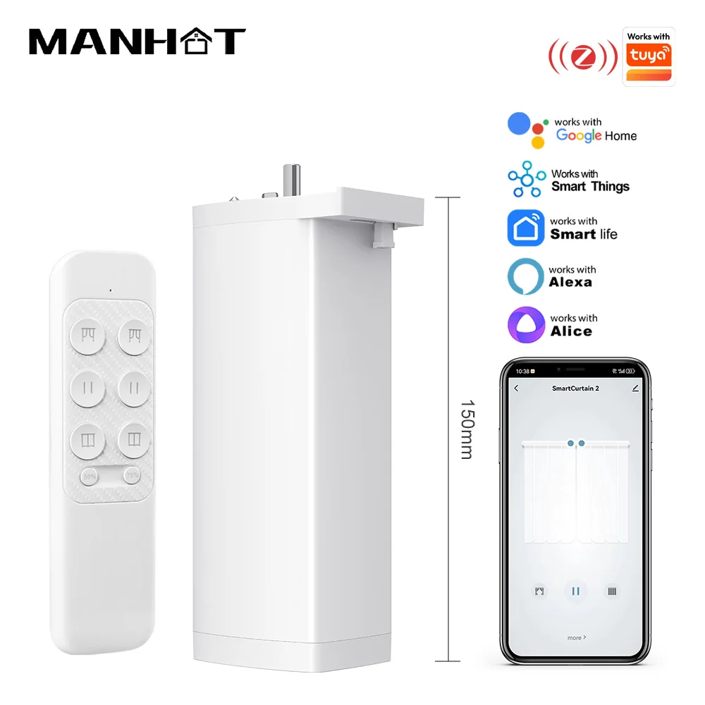 MANHOT Zigbee/Wifi Smart New ultra-short Curtain Motor Silent Motor Electric Shutter Automatic DIY APP Voice Control Remote