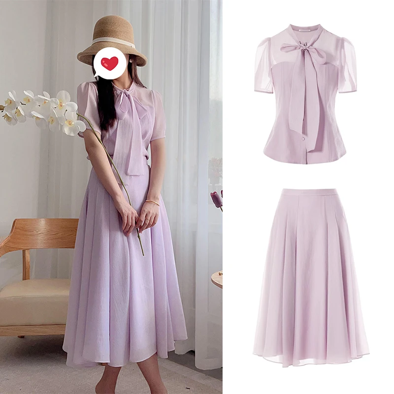Ele Gentle High-End Zomer irt met Sa A-lijn Plooirok Set Dames Faion Ensemble ort Sve round Ne