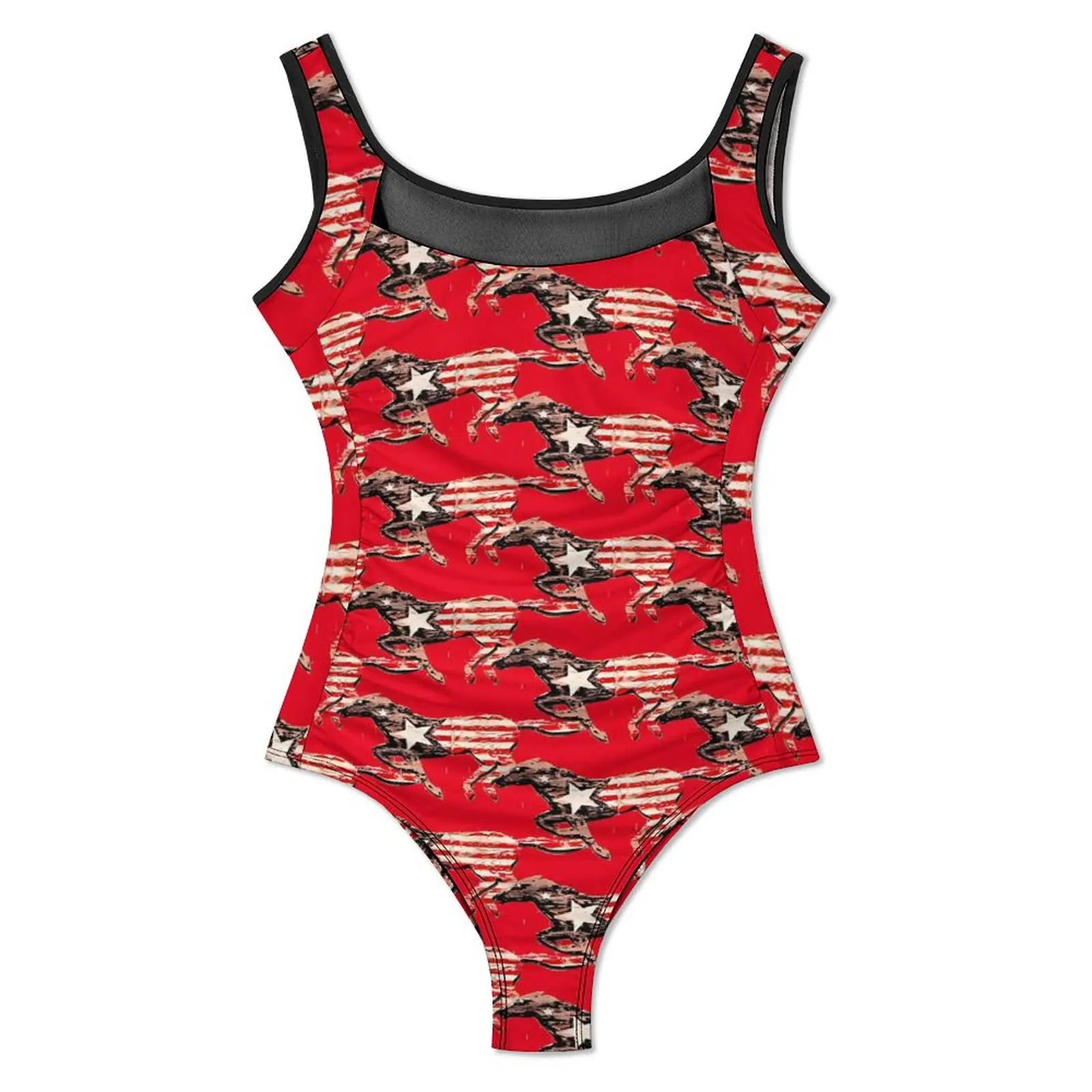 American Flag Horse Swimsuit Sexy Funny Animal Women Swimwear One Piece Stylish Swimsuits Surfing Push Up Cut Out Bathing Suits