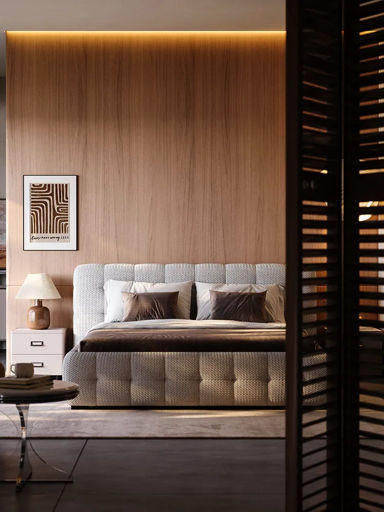 

Кровать из ткани зефира, скандинавская дизайнерская легкая роскошная напольная кровать, современная спальня, мягкая двуспальная кровать