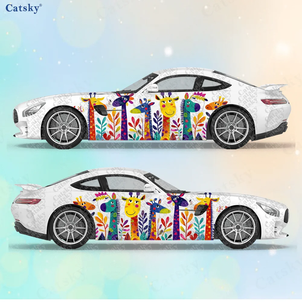 

Мультяшная красочная виниловая наклейка с изображением жирафа, самоклеящаяся наклейка из ПВХ, подходит для грузовиков, внедорожников, Декор, автоаксессуары, подарок