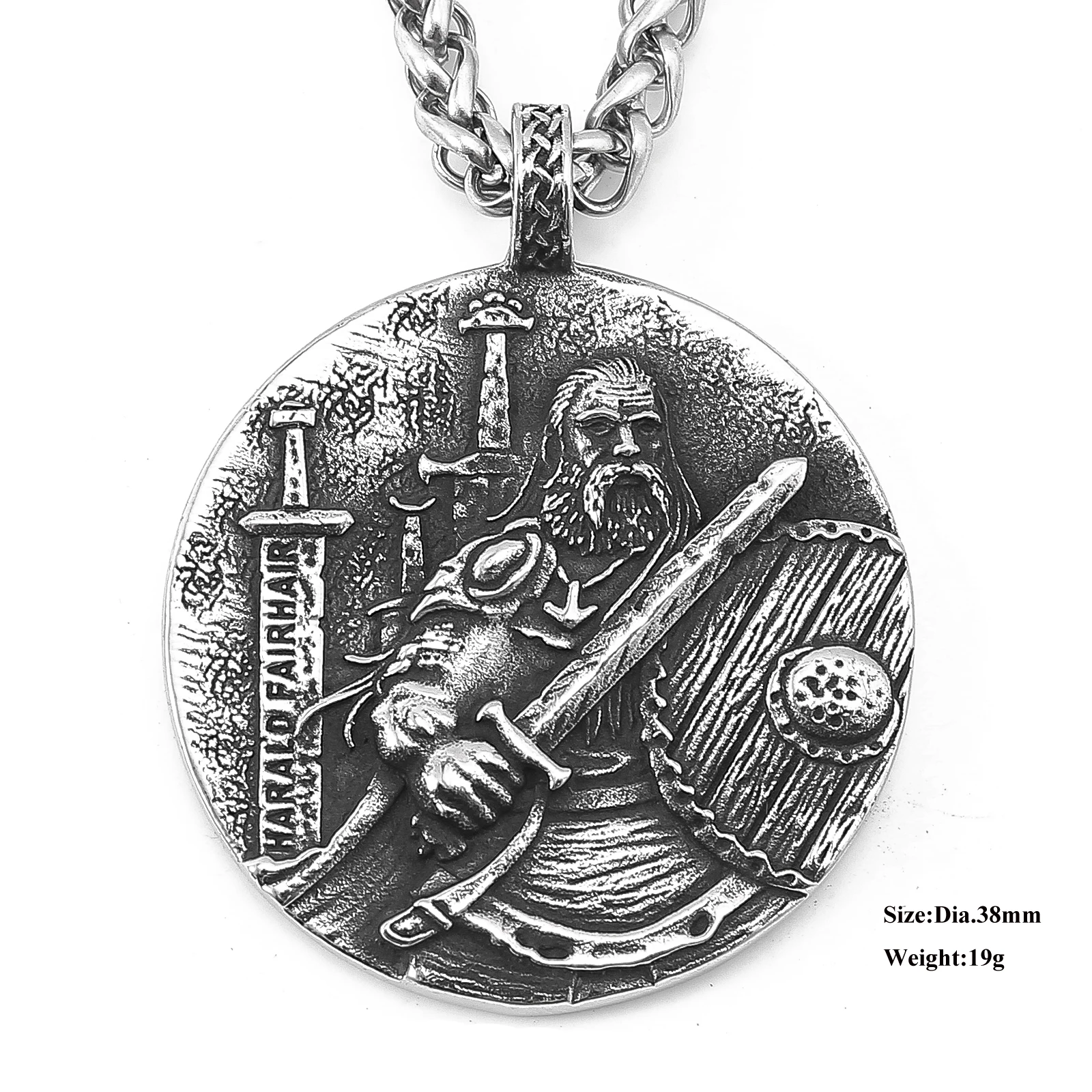 Stainless Steel Nordic Design Amulet Pendant Scandinavian Hero Norse KIng Harald Fairhair Necklace Viking Jewelry