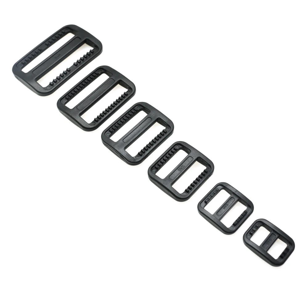10pcs Plastic Tri-Glides Slider Adjustable Buckle Moll Tactical Bag Parts Webbing Size 10mm 15mm 20mm 25mm 30mm 38mm