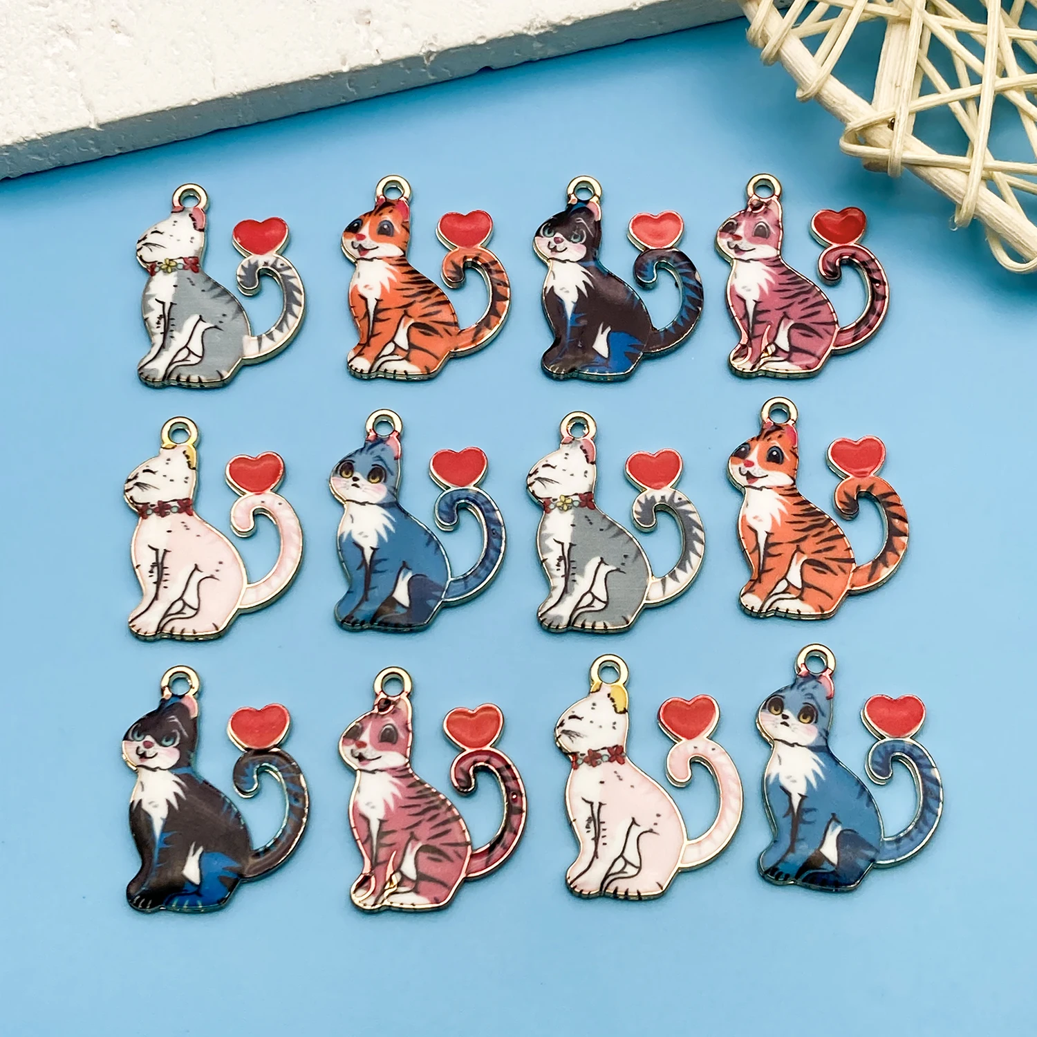 

Mixed 12pcs/Drip Oil Printed Cat Set Series Fashion Jewelry Making DIY Craft Halloween Easter Thanksgiving Fashion Accessories