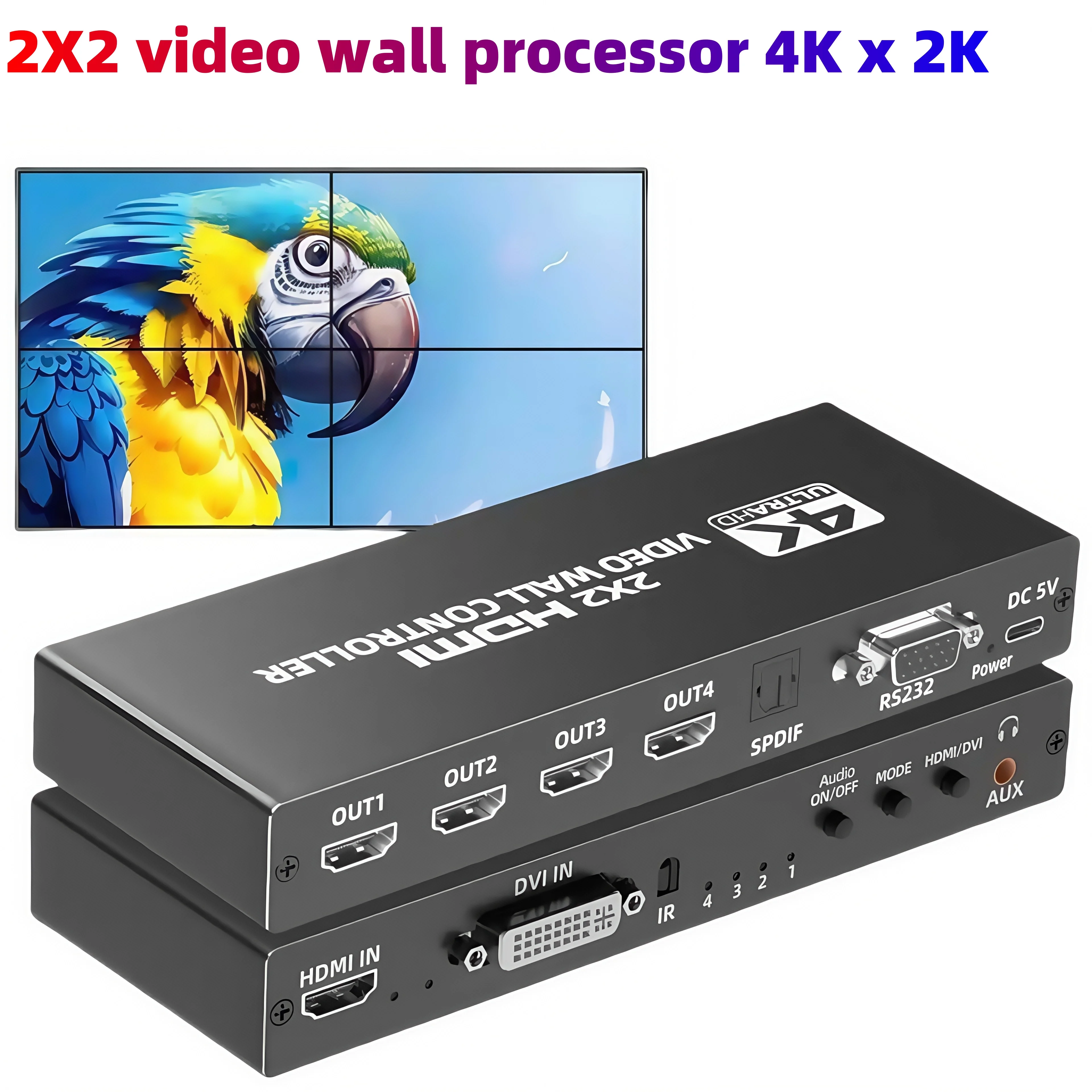 

Процессор видеостены 2X2 HDMI — бесшовное 4-канальное сращивание, вращение на 180 градусов, несколько режимов отображения, высокая четкость 1080P